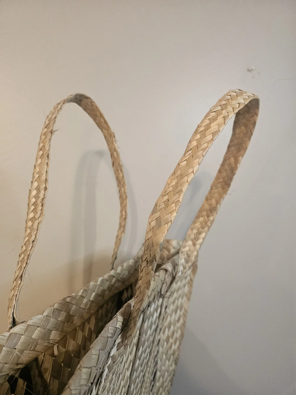 Woven Straw Tote Bag in Natural with Black Accent
